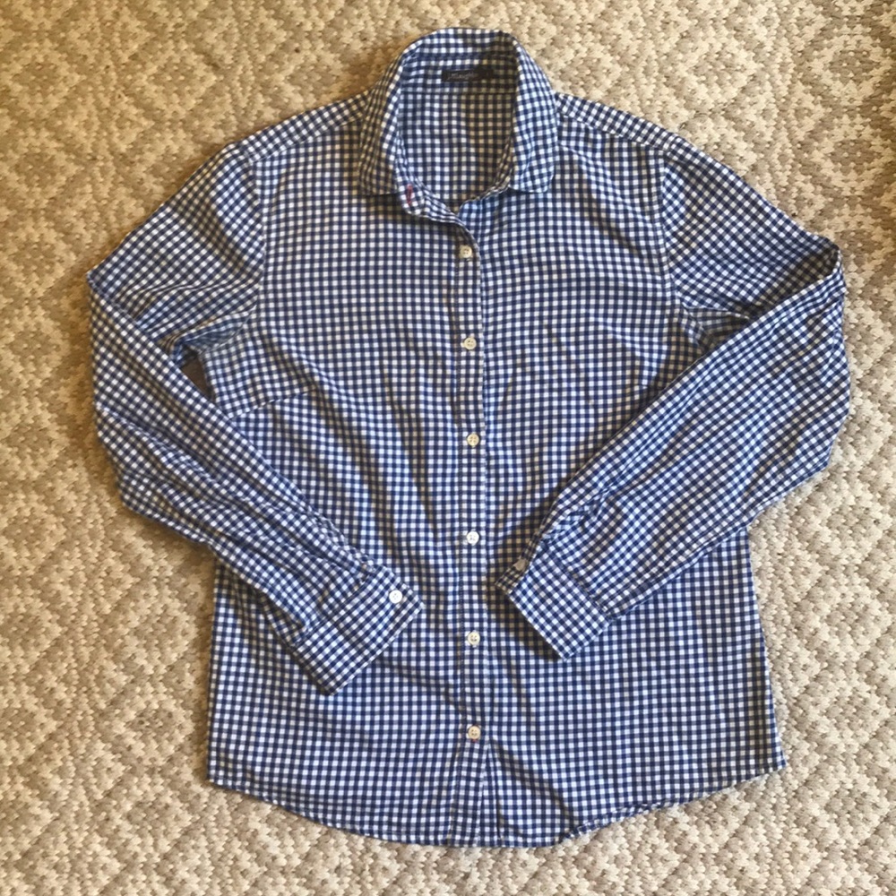 J.McLaughlin Blue Gingham Cotton Shirt Size 2